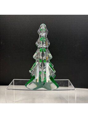 Vintage Mikasa Christmas Spirit Tree Clear & Green Crystal Glass Decor